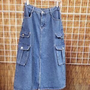 Denim Cargo Skirt, Size Small